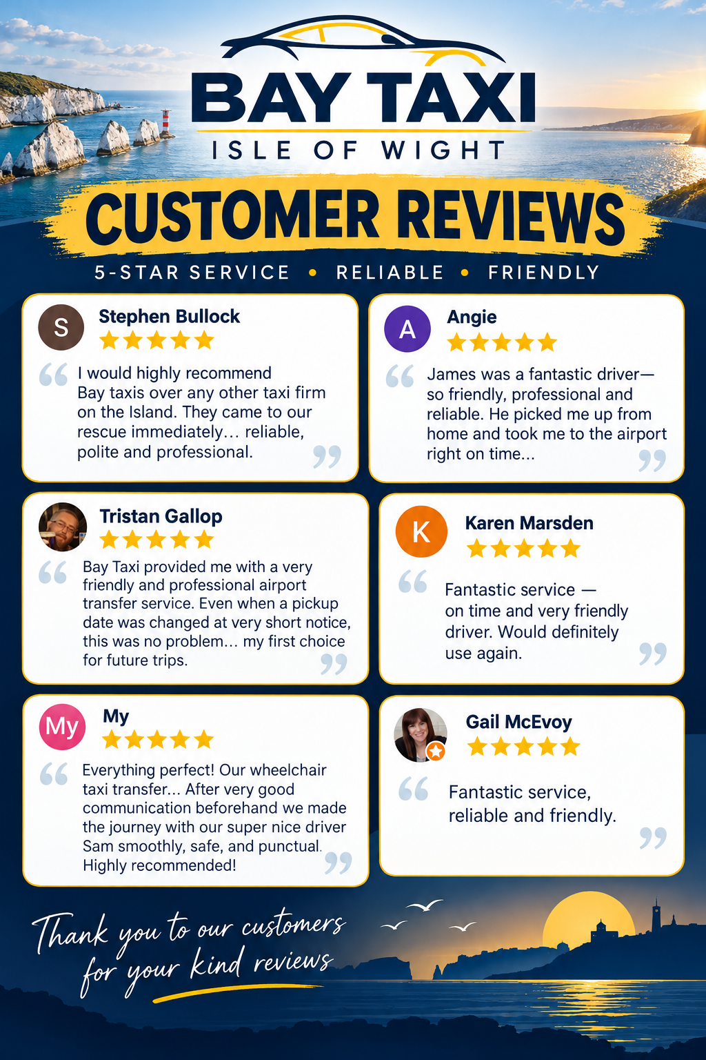 5 Star Reviews Isle of Wight Taxi Service